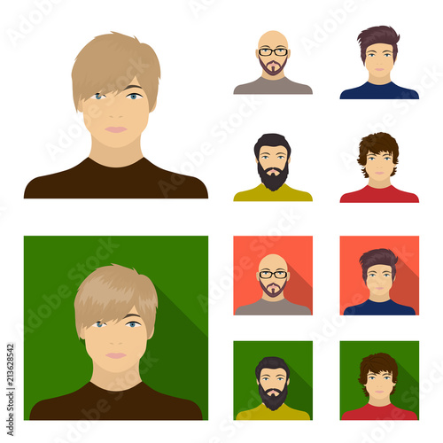 The face of a Bald man with glasses and a beard, a bearded man, the appearance of a guy with a hairdo. Face and appearance set collection icons in cartoon,flat style vector symbol stock illustration