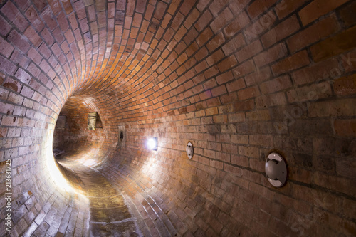 Old sewers in Polish city Łodz. Brick construction