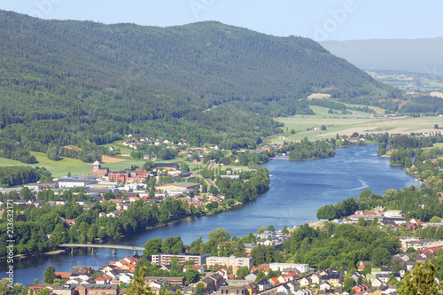 Drammen and its valley in close up taken from Spiraltoppen