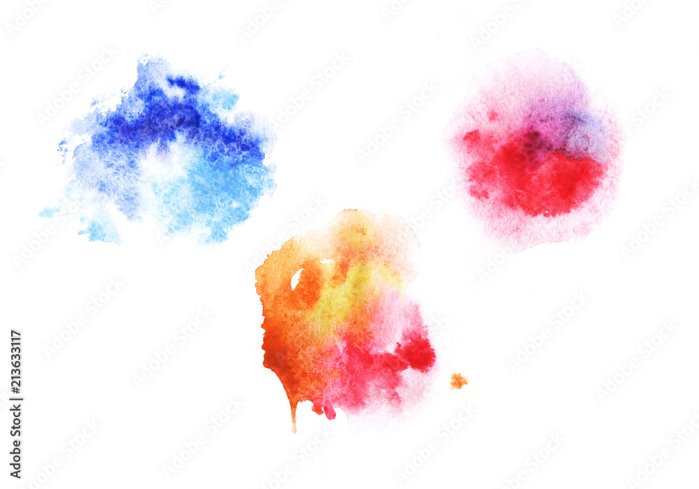 A bright formless watercolor blot silhouettes set.