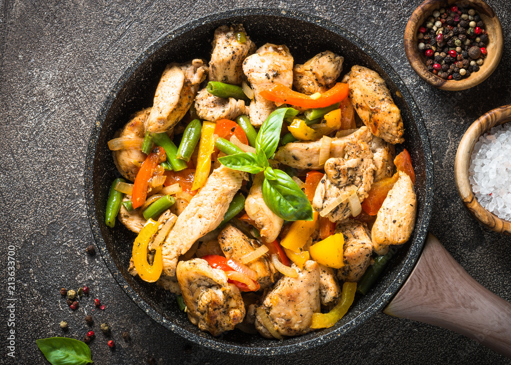 Chicken fried with vegetables. Chicken fried with vegetables.