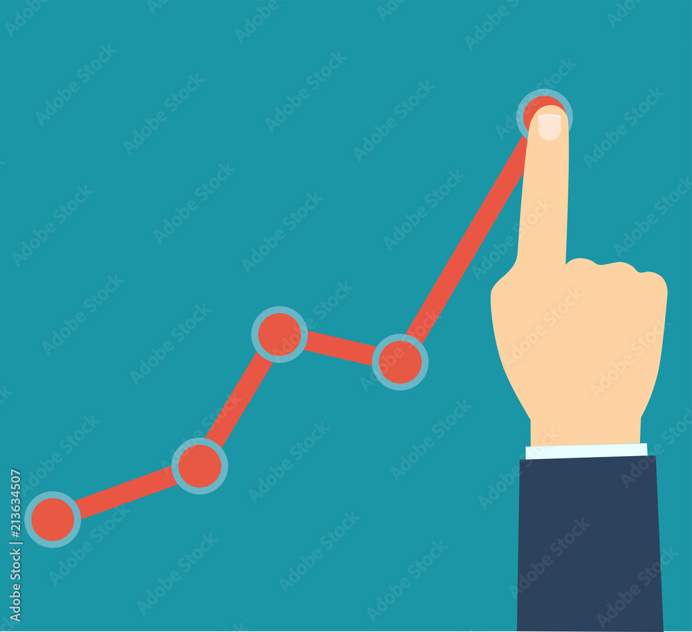 Finger up holding chart arrow. Businessman manages financial growth ...