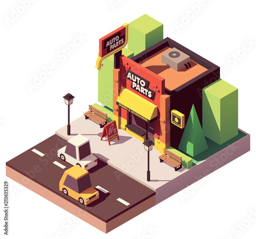 Vector isometric auto parts shop
