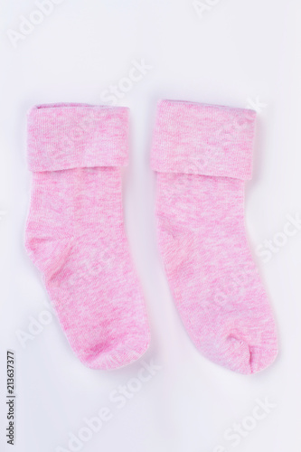 Pair of pink cotton kid socks.