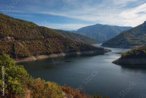 Amazing Autumn landscape of Meander of Vacha (Antonivanovtsy) Reservoir, Rhodopes Mountain, Bulgaria