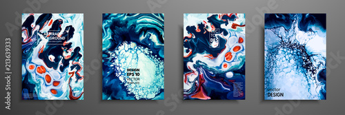 Mixture of acrylic paints. Liquid marble texture. Fluid art. Applicable for design cover, presentation, invitation, flyer, annual report, poster and business card, desing packaging. Modern artwork.