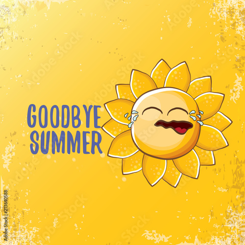 vector goodbye summer vector ccreative concept illustration with crying summer sun character on orange background. End of summer background photo