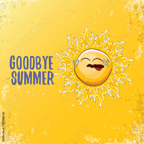 vector goodbye summer vector ccreative concept illustration with crying summer sun character on orange background. End of summer background