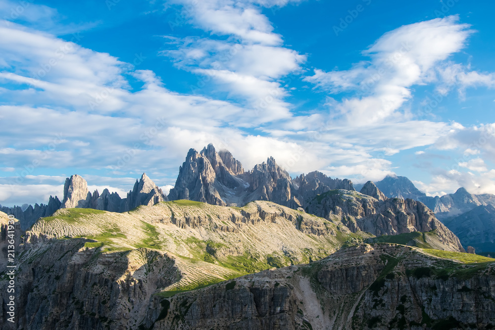 Obraz premium Dolomite mountains panorama at sunny summer day