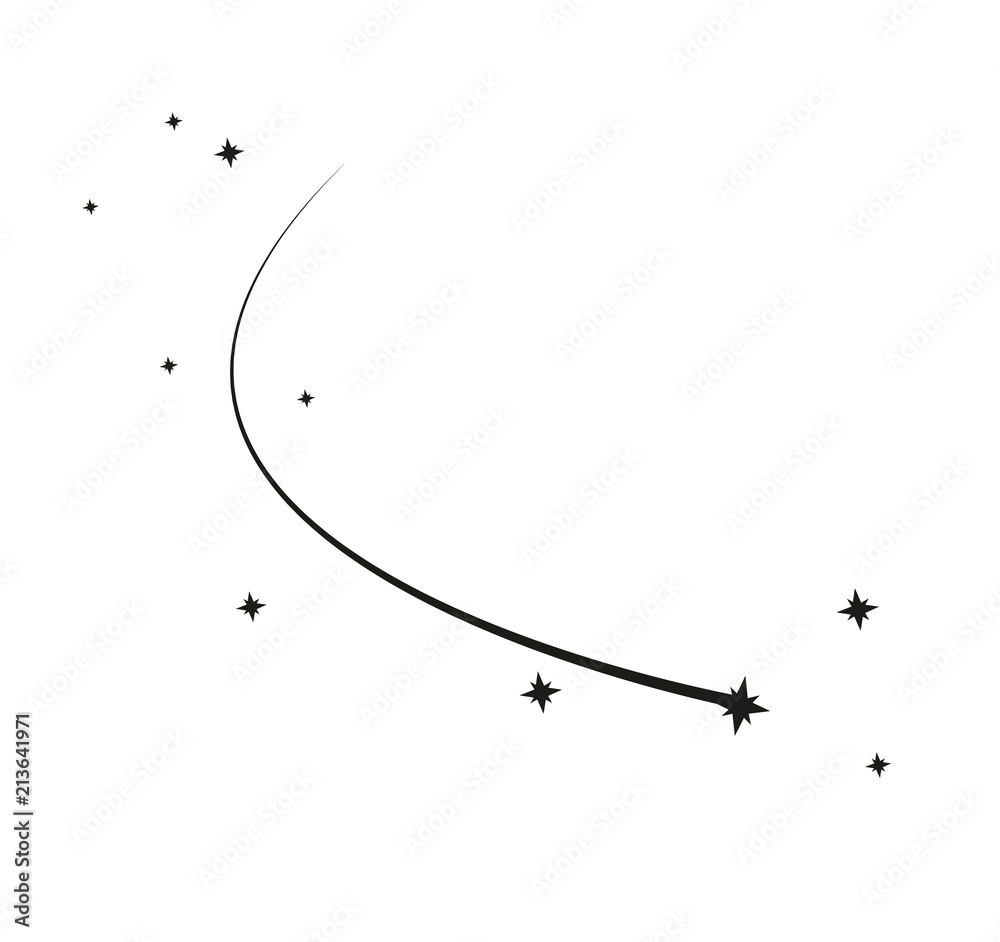 Abstract Falling Star Vector - Black Shooting Star with Elegant Star Trail on White Background - Meteoroid, Comet, Asteroid