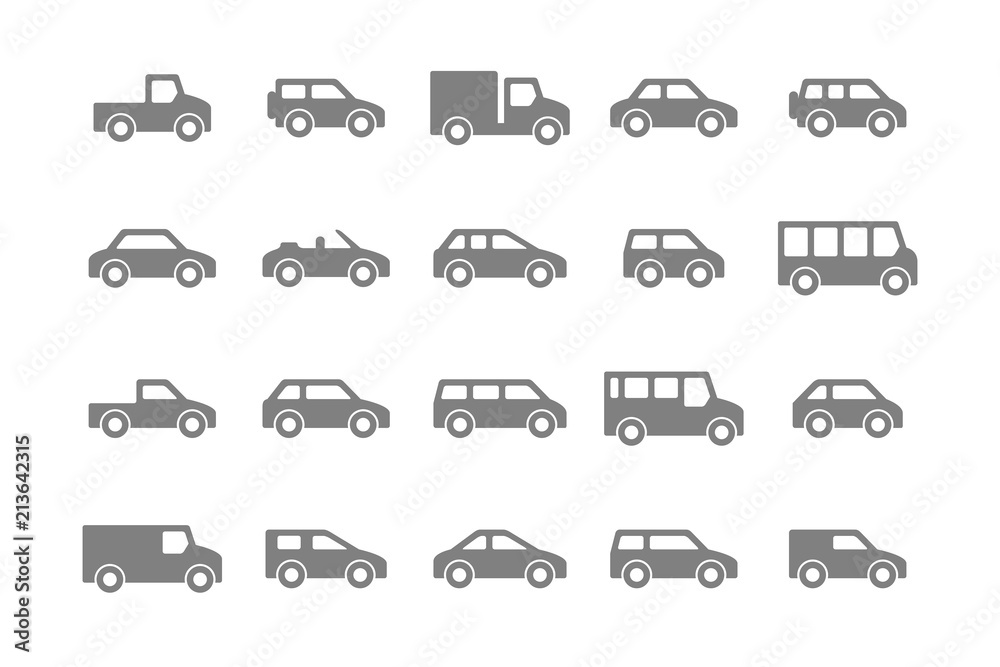 Cars and trucks in Gray. isolated on white background