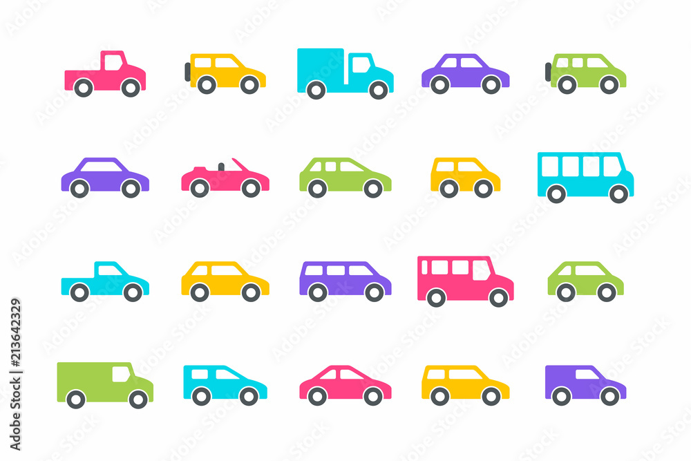 Cars and trucks in Color. isolated on white background Cars and trucks in Color. isolated on white background