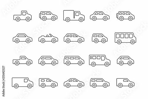 Cars and trucks in Line. isolated on white background