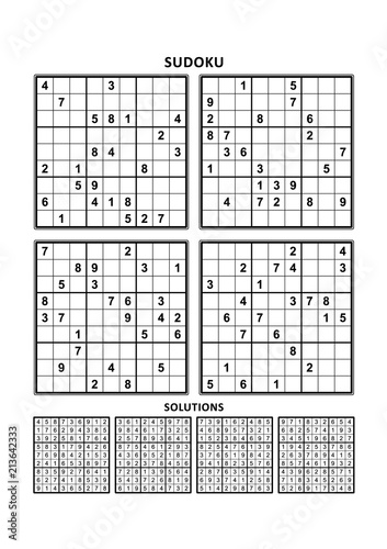Four sudoku puzzles of comfortable (easy, yet not very easy) level, on A4 or Letter sized page with margins, suitable for large print books, answers included. Set 14.
