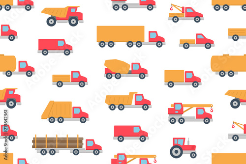Seamless pattern with Trucks in Color. isolated on white background