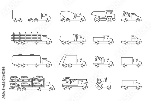 Trucks in Line. isolated on white background
