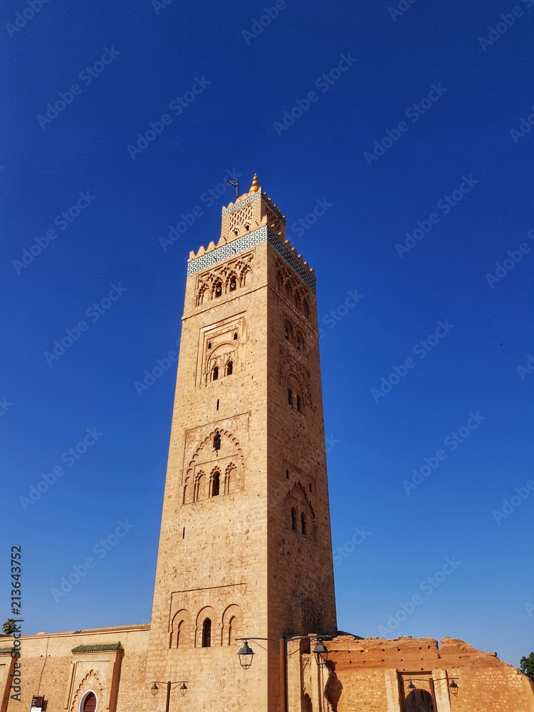 Vue du minaret de la mosquée Koutoubia à Marrakech au Maroc