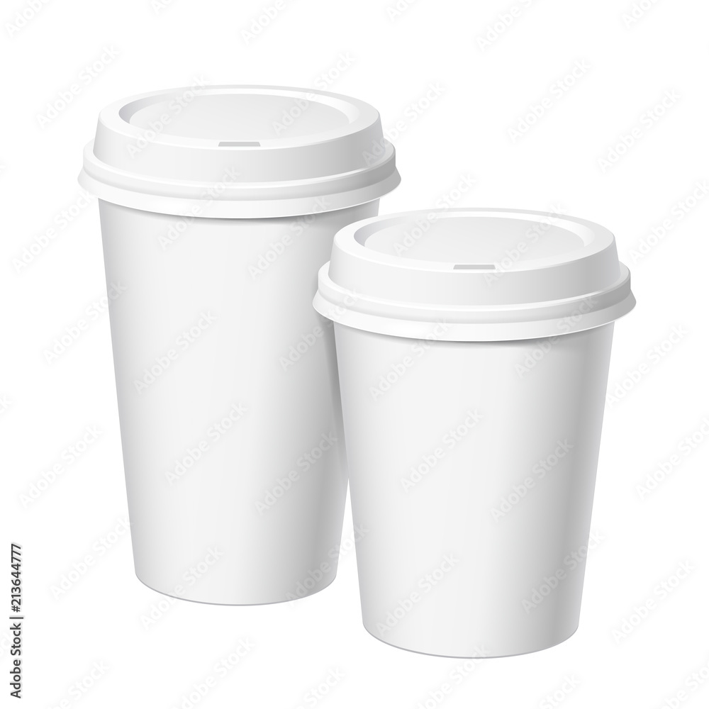 Set of Realistic Paper White disposable cups with a lid. Set of Realistic Paper White disposable cups with a lid.