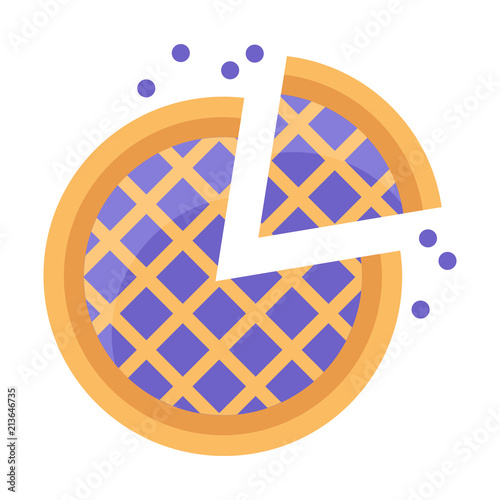 Blueberry pie, flat style vector illustration isolated on white background.