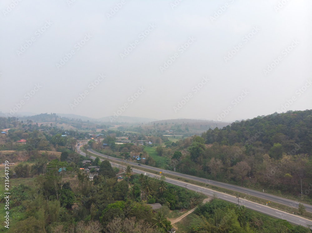High way road with smoke pollution