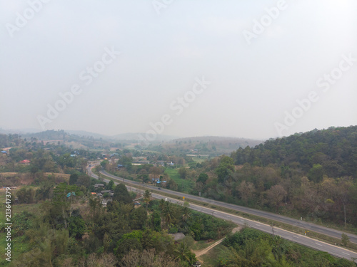 High way road with smoke pollution