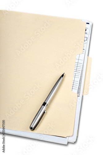 File Folder with Documents and Pen