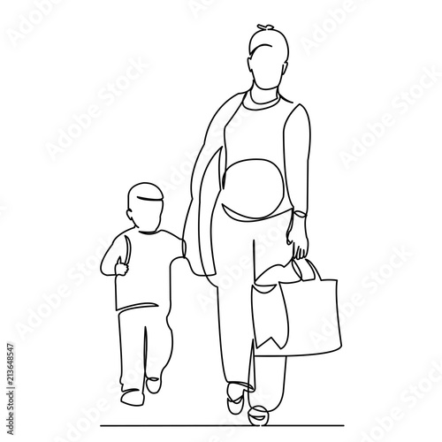 pregnant mother goes shopping with her son