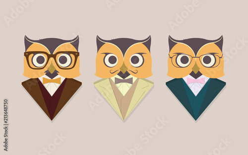 Different Owls In Business Suits And Glasses.