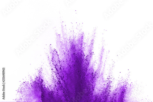 Abstract violet powder explosion on white background. abstract colored powder splatted on white background, Freeze motion of pink powder exploding.