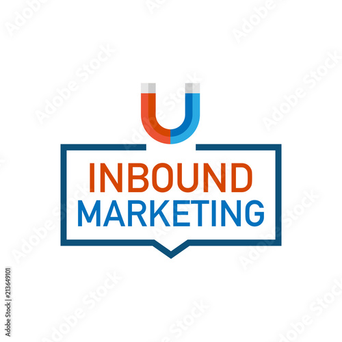 Inbound marketing. Badges with magnet icon on white background. 