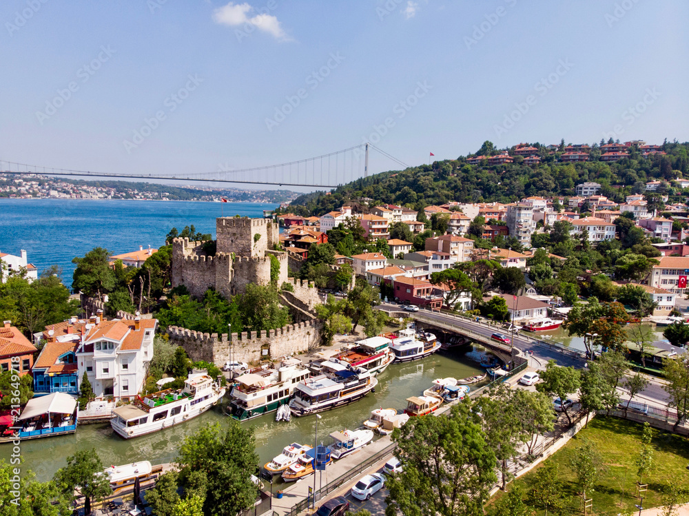Obraz premium Aerial view of Anatolian Fortress in Istanbul Turkey / Anadolu Hisari