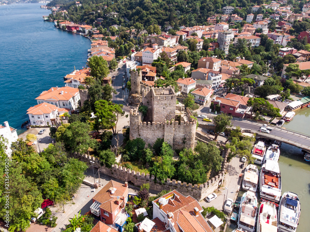 Aerial view of Anatolian Fortress in Istanbul Turkey / Anadolu Hisari