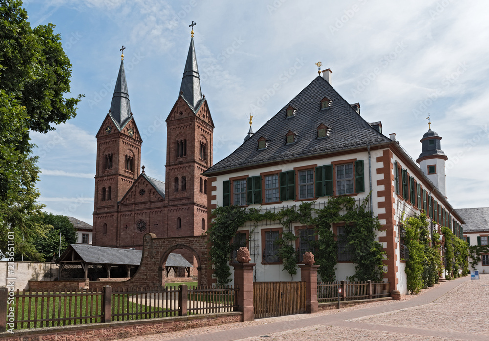 Ancient monastery Seligenstadt, historic baroque building Basilika Saint Marcellinus and Petrus
