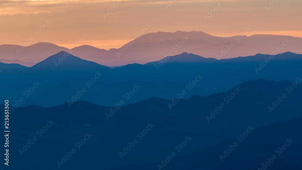 Beautiful landscape from a Spanish mountain with sunset light (Serra d Entreperes)