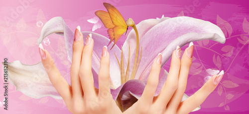 Εκτύπωση καμβά art flowers manicure woman nails