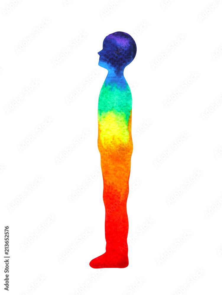 human boy standing head up pose, abstract body watercolor painting hand drawing illustration