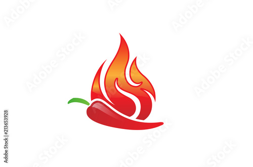 Flaming Fire Chili Pepper Logo Design Illustration