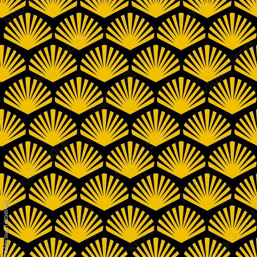 Art Deco Golden palmette seamless vector pattern