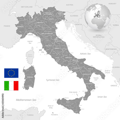 Bild auf Leinwand Grey Vector Political Map of Italy