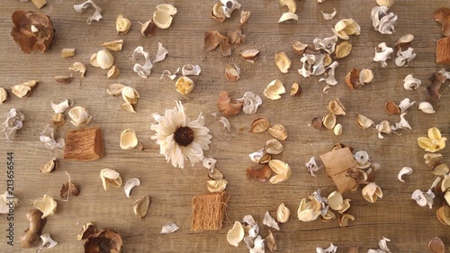 Dried flowers on wooden background