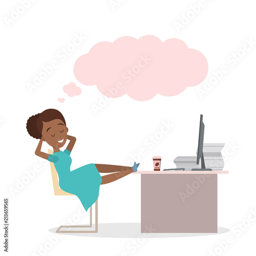 Female office worker dreaming about something