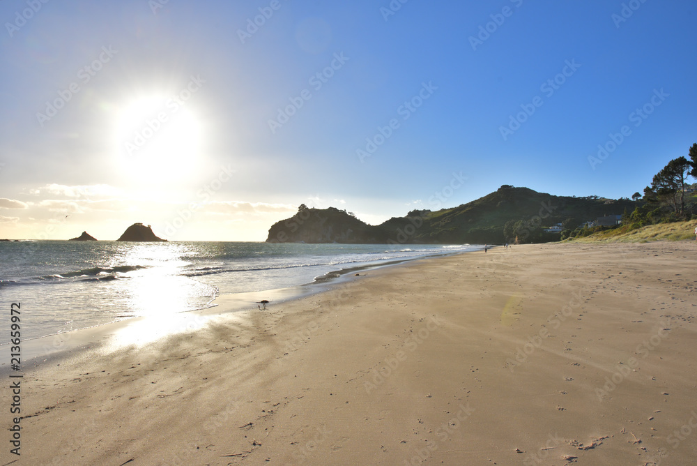 Sandstrand am frühen morgen in neuseeland