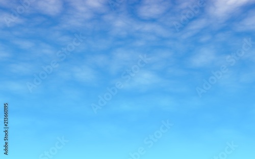 The bright sky in the morning. Blue sky background with white clouds. Cumulus white clouds in the clear blue sky. 3D illustration