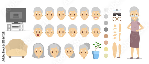 Old woman character set for animation