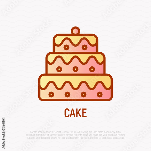 Layered cake thin line icon. Modern vector illustration of wedding dessert.