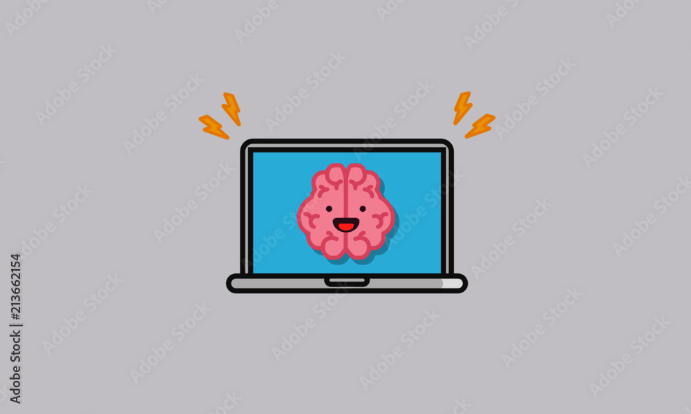 Brain Cartoon Vector Illustration inside a Laptop Artificial Intelligence Concept Brain Cartoon Vector Illustration inside a Laptop Artificial Intelligence Concept