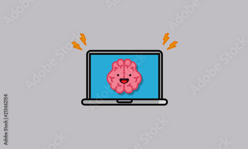 Brain Cartoon Vector Illustration inside a Laptop Artificial Intelligence Concept