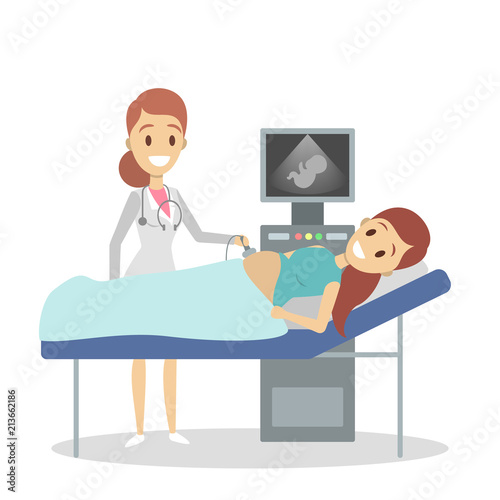 Pregnant woman making ultrasound photo