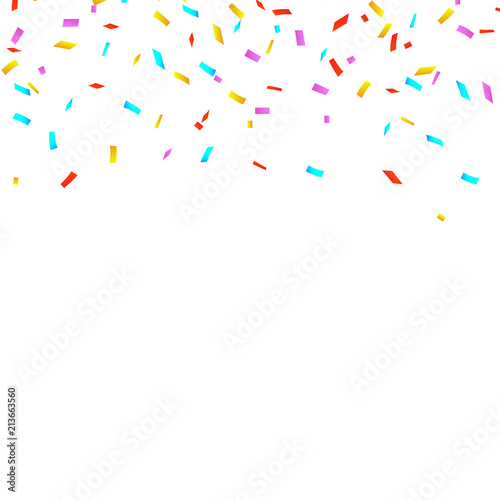 Colorful bright confetti isolated on white background. Festive vector illustration