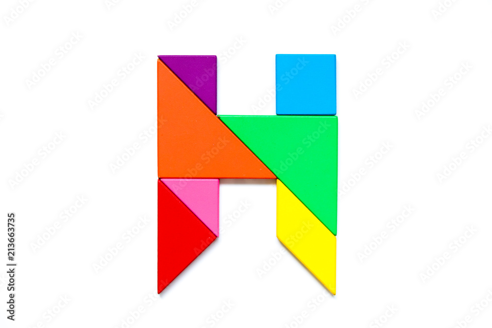 Color tangram puzzle in english alphabet h shape on white background Color tangram puzzle in english alphabet h shape on white background